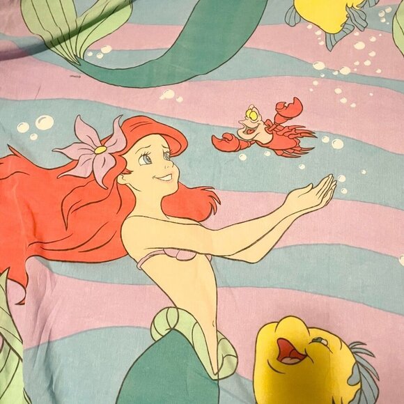 Vtg Disney The Little Mermaid Double Full Flat Sheet Ariel Flounder Sebastian - Picture 9 of 15